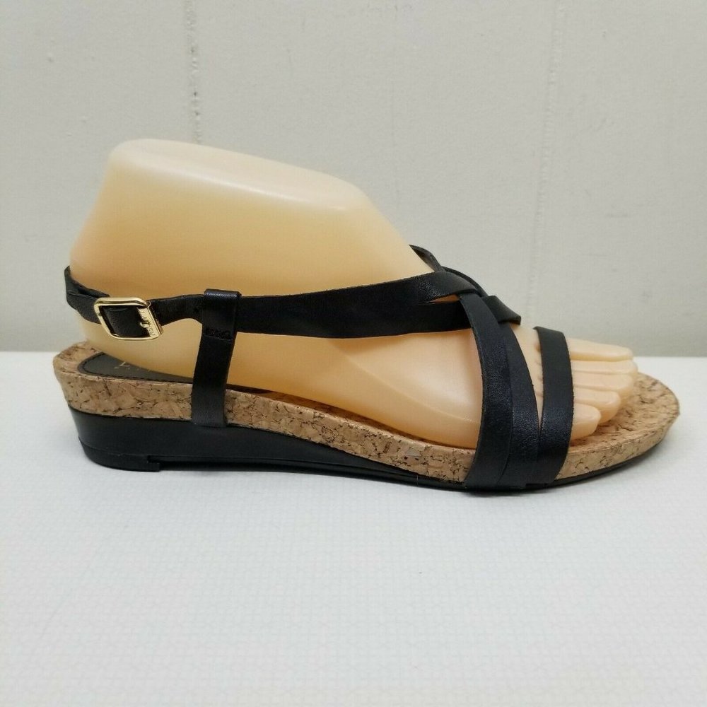 Ralph Lauren 7.5M Leather Sandals Shoes Black - Picture 2 of 6